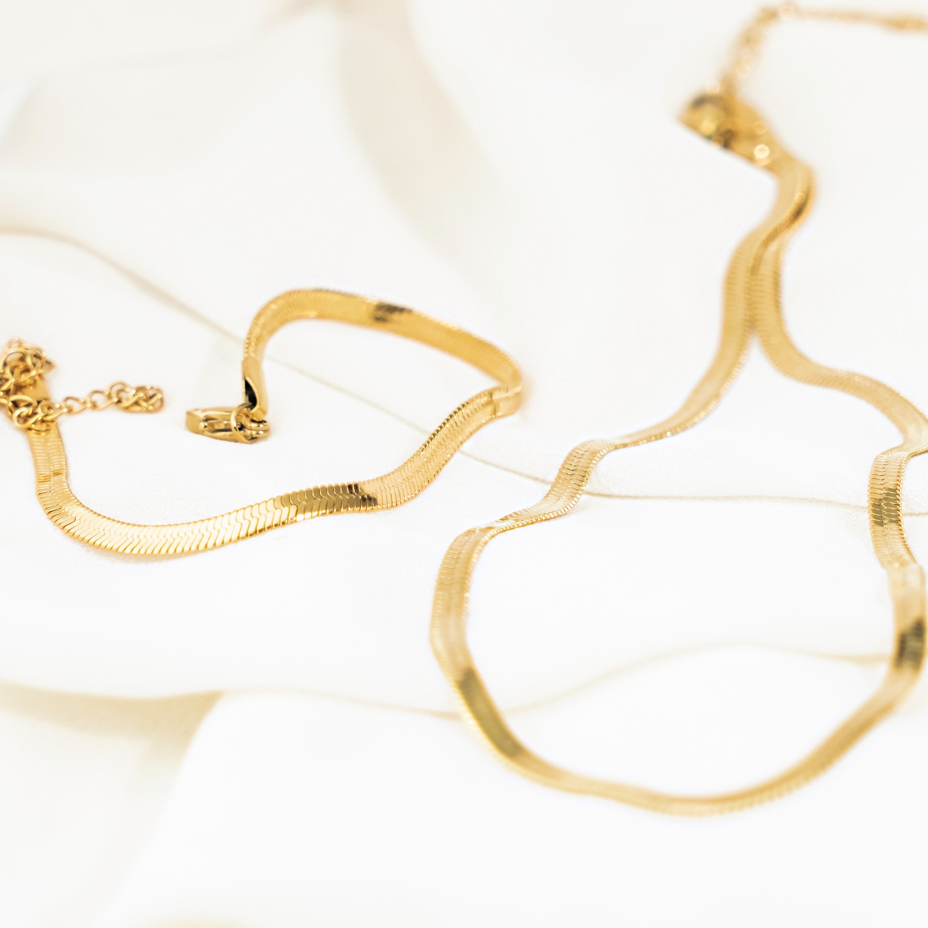 gold-filled herringbone necklace and bracelet